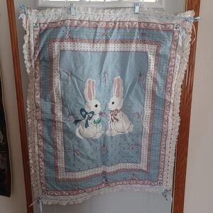 Vintage Bunny Print Blue & Pink Baby Throw Blanket